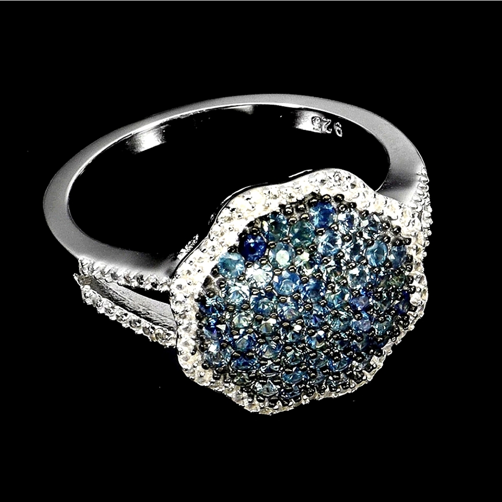 925 Sterling Silver Ring Sz 7 with Natural Blue Sapphire & White Topaz Gems - Picture 3 of 4